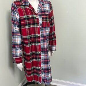 Lands' End Women's Long Sleeve Print Flannel Nightshirt Size Small